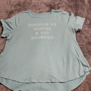 Lane Bryant Casual Blue Running On Coffee&Dry Shampoo Graphic Tee